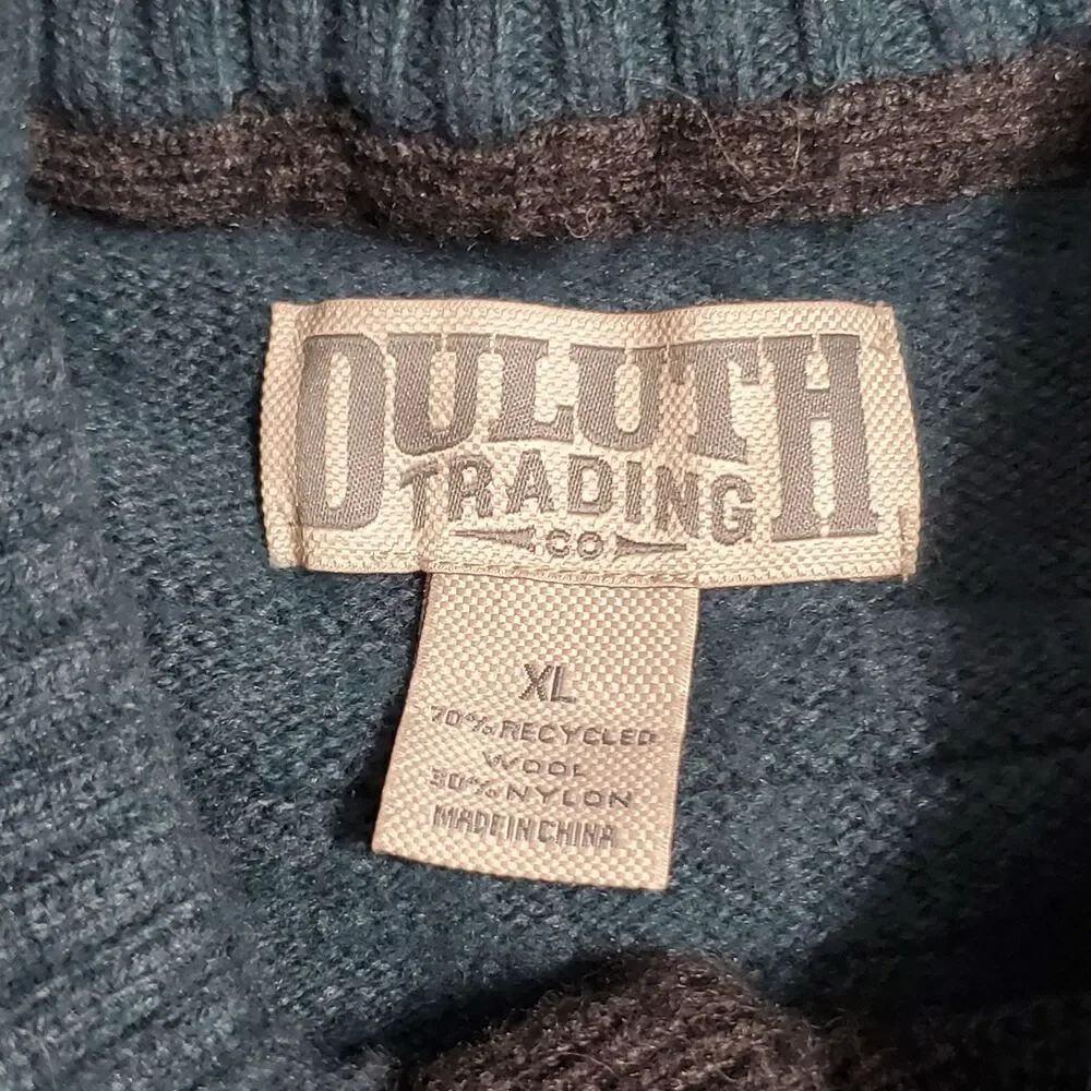 Duluth Sweater Mens XL Blue Wool Be Back Henley Ribbed Raglan Sleeves Mountain